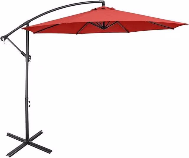 COSTWAY Red Outdoor Offset Banana Hanging Parasol with Crank Handle and Metal Steel Frame