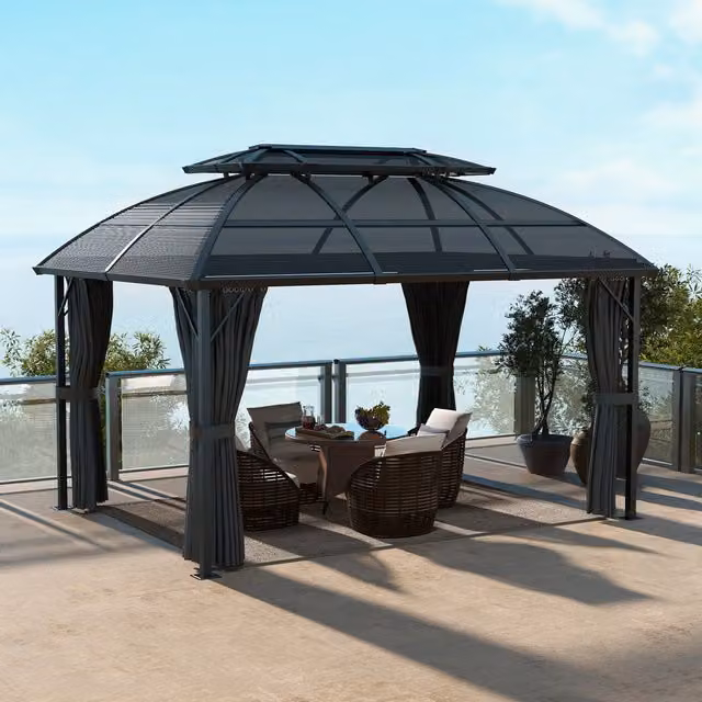Outsunny Polycarbonate Double Roof Gazebo in Black and Grey
