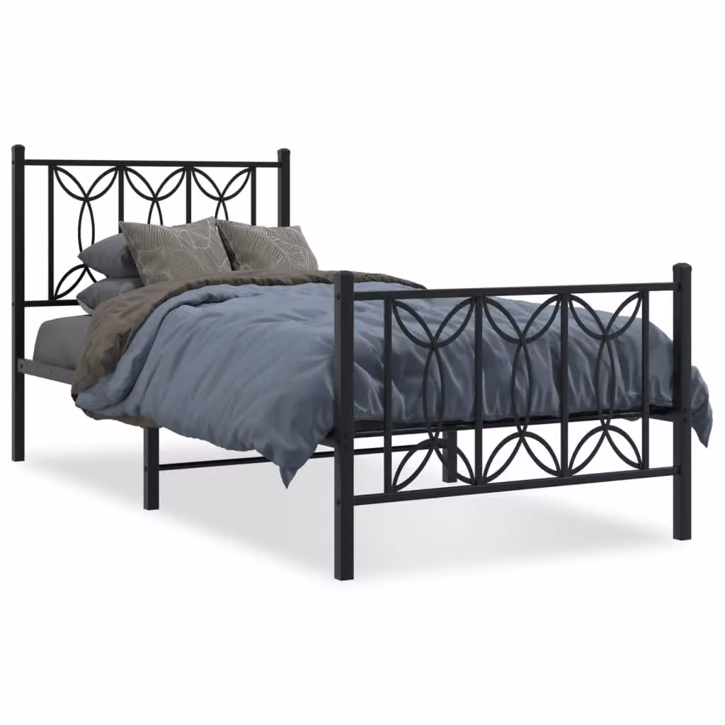 Berkfield Home Metal Bed Frame with Footboard in Black, W/D/H: 90 x 200 cm – 2
