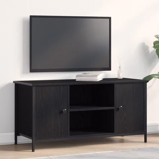 Berkfield Home Modern Black Oak TV Cabinet in Engineered Wood and Steel, W/D/H: 100 x 40 x 50 cm – 1