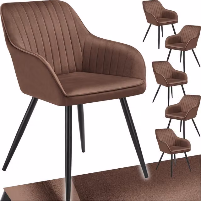 TECTAKE Marilyn Dining Chair in Brown Quilted Velvet with Steel Legs