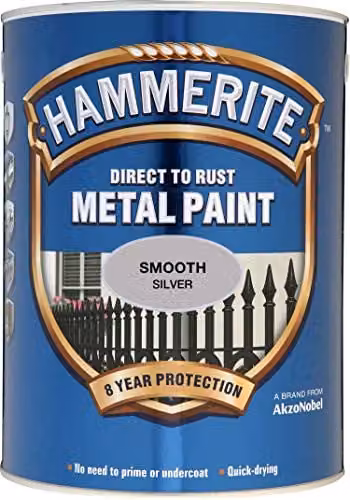 Hammerite Direct to Rust Metal Paint, Smooth Silver, 5 L
