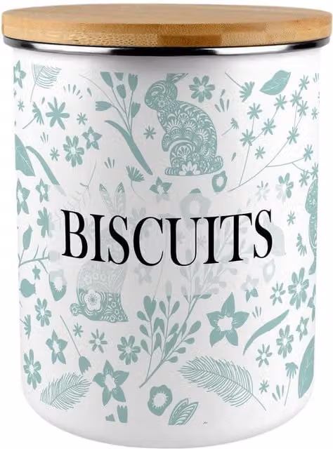 Purely Home Green Wild Rabbits Extra Large Airtight Metal Biscuit Tin with Floral Design and Bamboo Lid, Multicoloured