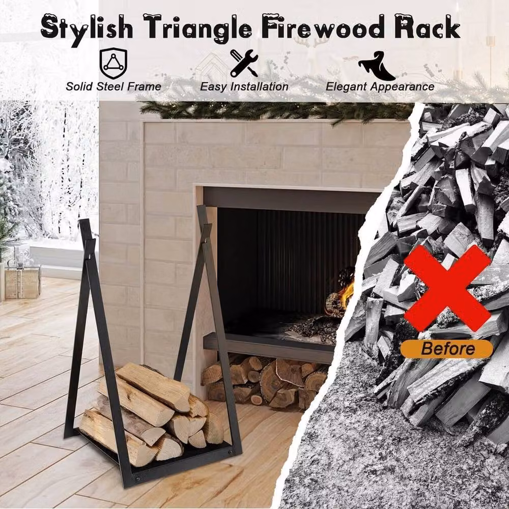 Kelvenix Heavy Duty Metal Firewood Log Rack in Matt Black – 4