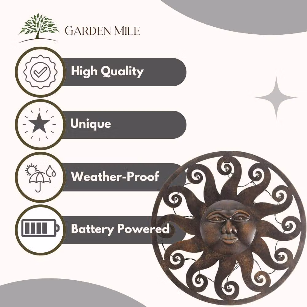 Marco Paul Large LED Light Up Sun Wall Decoration in Bronze Metal – 5