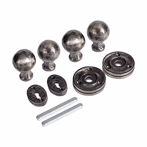 Hammer and Tongs Round Rim and Mortice Door Knob in Grey Iron, Pack of 2 – 2