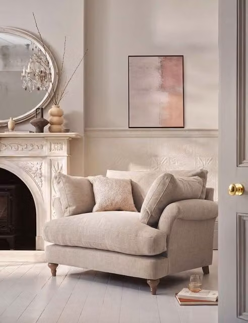 Barker and Stonehouse Isla Snuggle Chair in Beige Fabric with Feather Filling