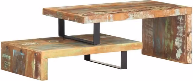 Berkfield Home 2 Piece Nested Coffee Table Set in Brown Solid Reclaimed Wood and Metal