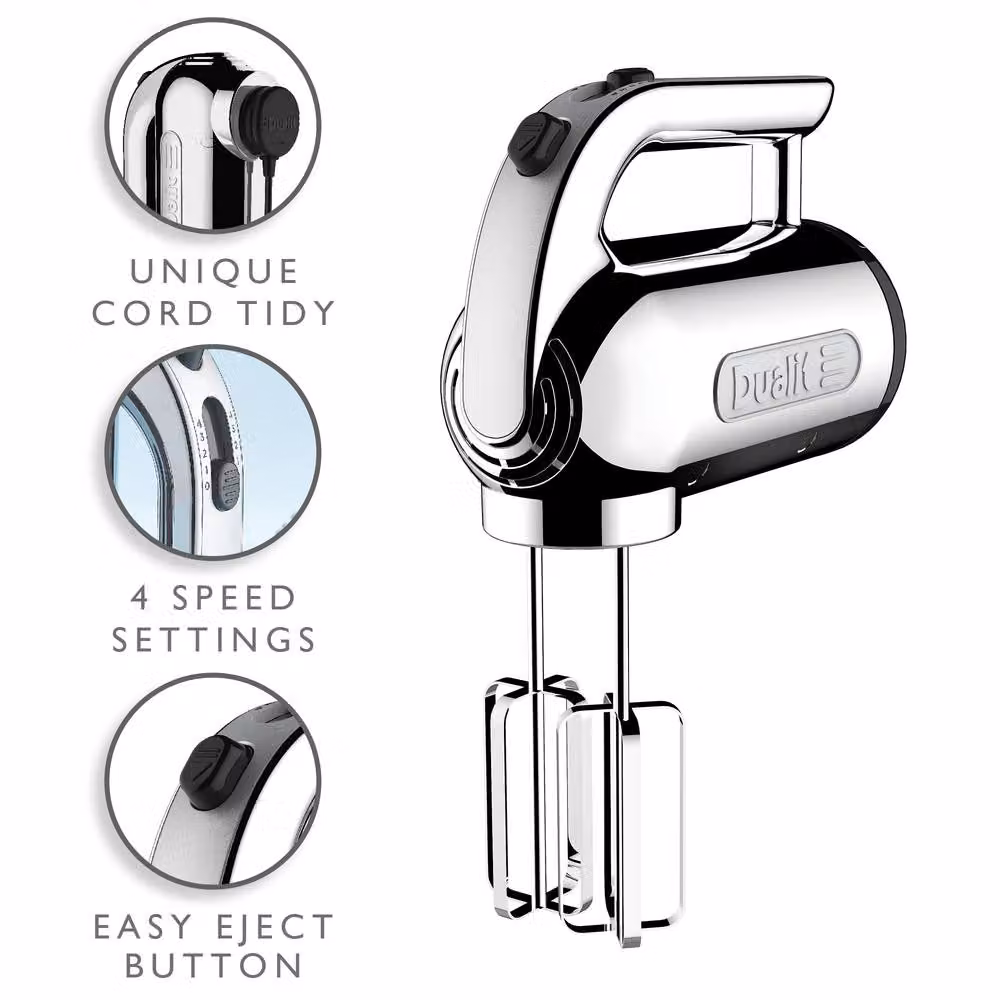 Dualit 4 Speed Hand Mixer with Accessories in Metallic Silver – 2