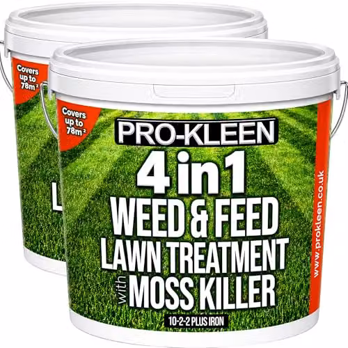 Pro-Kleen 4 in 1 Weed and Feed Lawn Treatment with Moss Killer, 2 x 2.5kg – 1