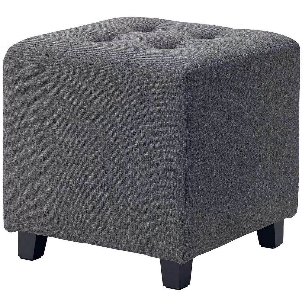 STILVORA Grey Fabric Cube Footstool with Side Pocket, W/D/H: 35 x 35 x 35 cm – 4