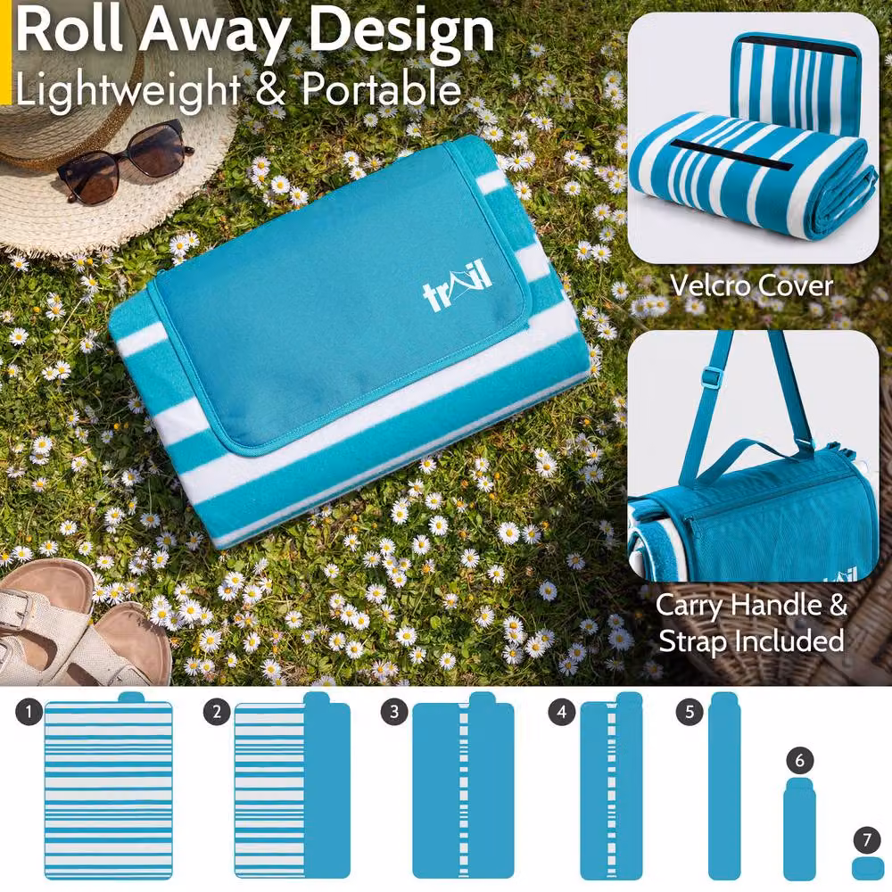 Trail Outdoor Leisure Waterproof Fleece Picnic Rug in Turquoise – 3