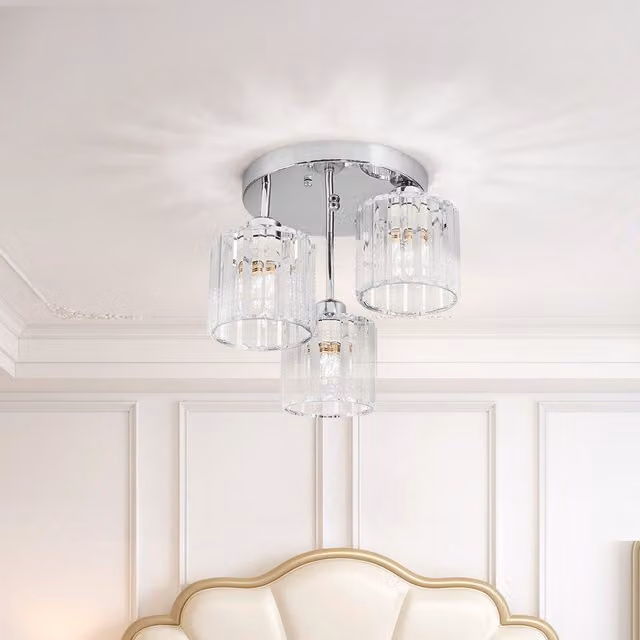Lifeideas Modern 3-Light Ceiling Light with Transparent Glass Cylinder Shades in Chrome Silver