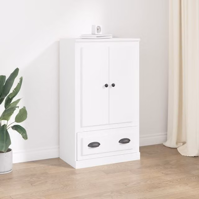 Berkfield Home White Minimalist Highboard with Hinged Doors and Drawers, W/D/H: 60 x 35.5 x 103.5 cm