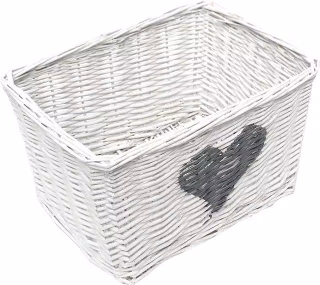 Topfurnishing Heart Full Wicker Willow Wedding Hamper Storage Basket, White, W/D/H: 19 x 19 x 19 cm