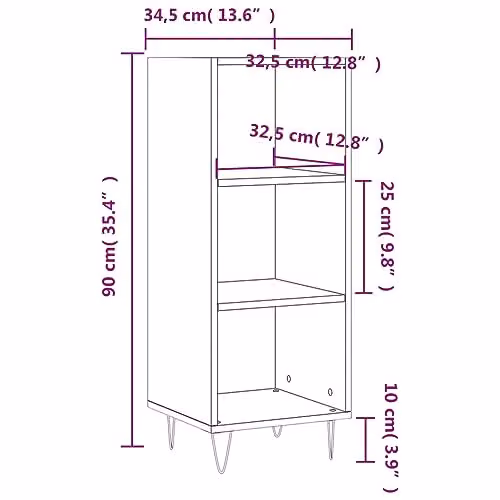 vidaXL Black Engineered Wood Sideboard, W/D/H: 34.5 x 32.5 x 90 cm – 2