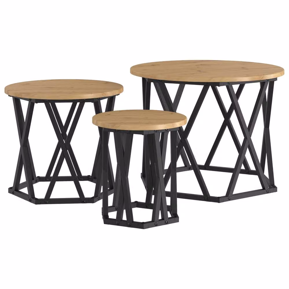 Berkfield Home Nesting Side Tables, 3 Piece Set in Brown Artisan Oak Engineered Wood – 2