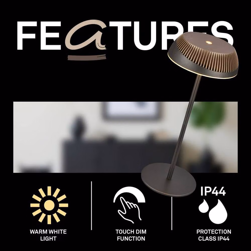 Briloner Pilia Rechargeable LED Table Lamp, Anthracite Bronze Metallic, H 32 cm x W 14 cm x D 14 cm – 3