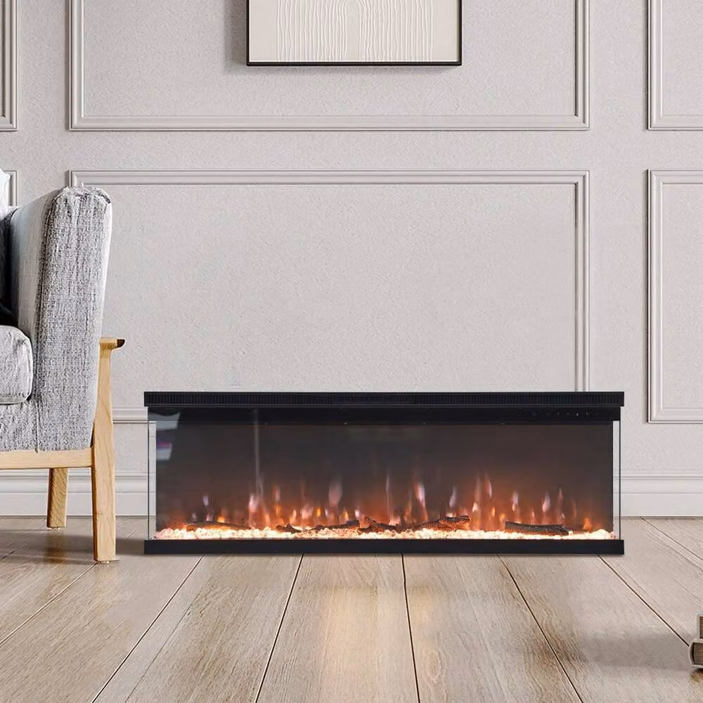 PAWNORA Electric 3 Sided Media Fire Standing Heater with 9 Flames in Black, W: 152.4 cm, H: 44.0 cm – 2