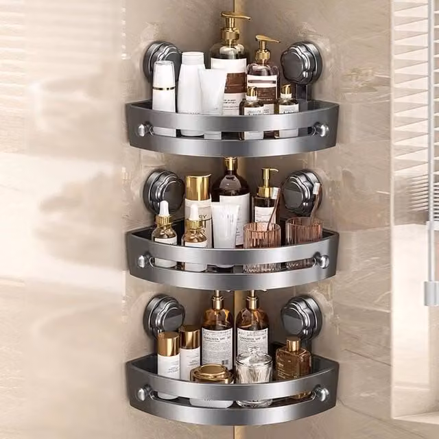 Kelvenix 3X Wall Mounted Corner Bathroom Shower Shelf in Matt Grey