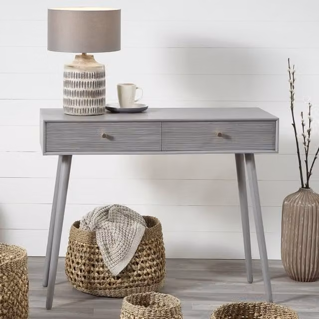 Pacific Lifestyle Modern Grey and Gold Pine Wood 2 Drawer Console Table