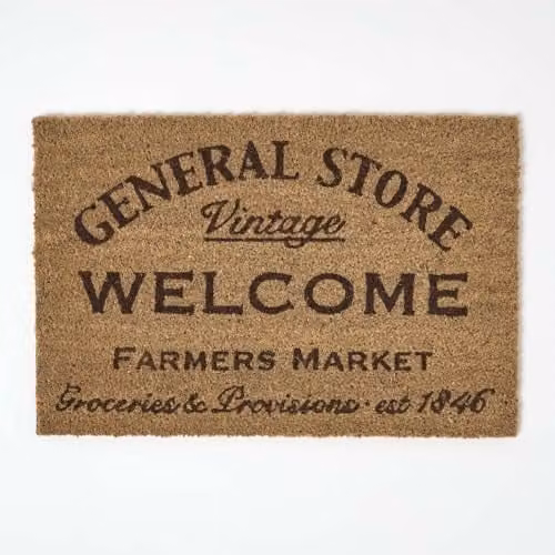HOMESCAPES Natural Coir Non-Slip Weatherproof Doormat, W/D: 60 x 40 cm – 1