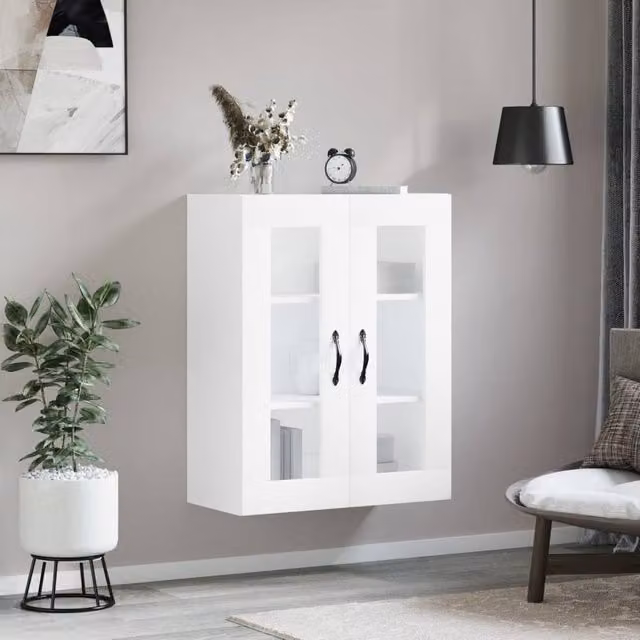 Berkfield Home Wall Mounted Cabinet in White with Glass Doors, W/D/H: 69.5 x 34 x 90 cm – 1