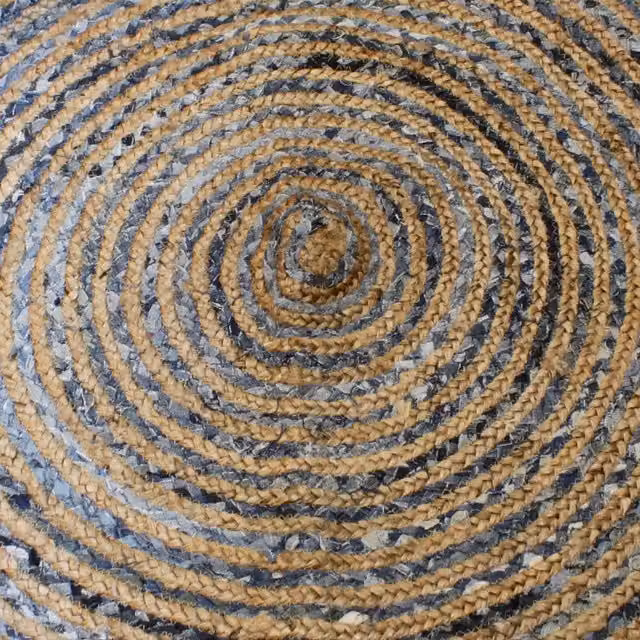 KDMK Handmade Woven Jute and Recycled Cotton Denim Rug in Multicolour Abstract Design