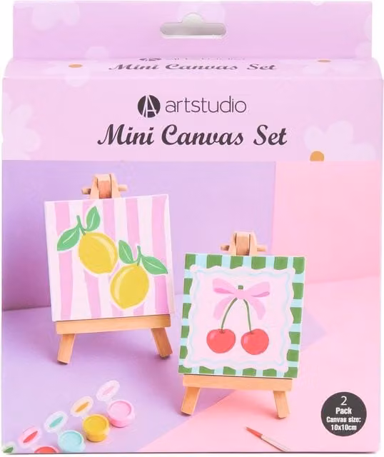 Art Studio Mini Canvas Painting Set for Adults in Multicolour with Wood Elements