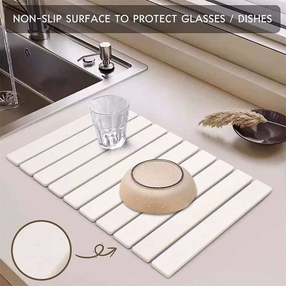 SPETLEK Foldable Stone Dish Drying Mat, Super Absorbent, White, W/D: 40 x 30 cm – 2