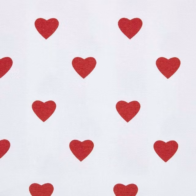 Homescapes Red and White Heart Pattern Pure Cotton Fabric, Width: 150 cm