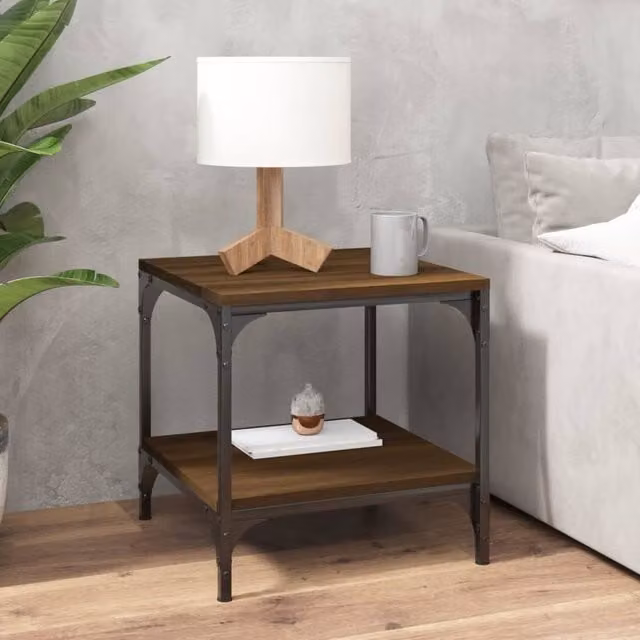 Berkfield Home Set of 2 Brown Oak Side Tables, W/D/H: 40 x 40 x 40 cm – 1