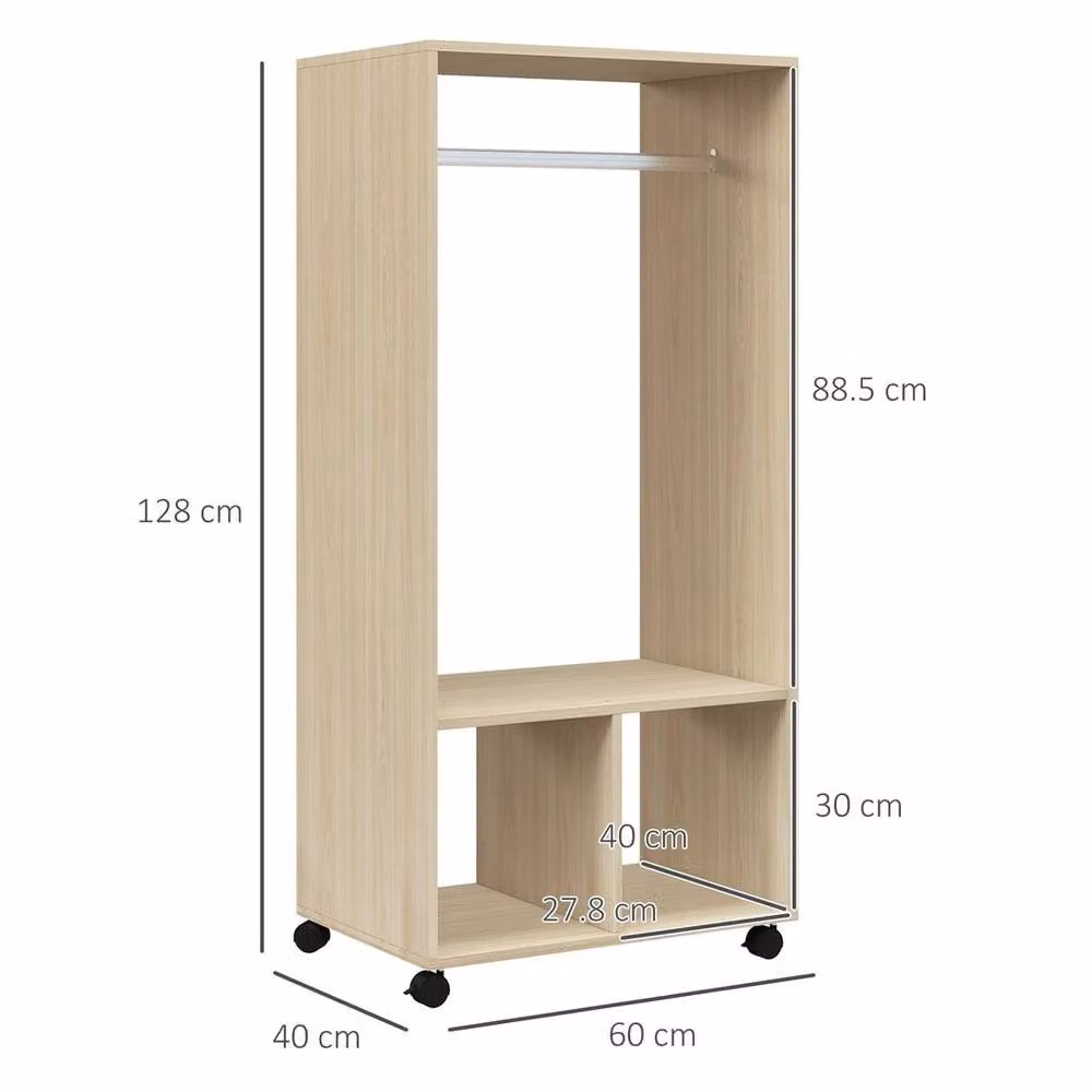 NESTLUNE Open Wardrobe Clothes Rail with Storage Shelves in Light Oak, W: 100 cm, D: 15 cm, H: 128 cm – 2