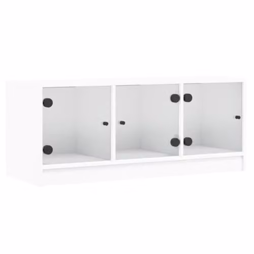 vidaXL TV Cabinet with Glass Doors in White, W/D/H: 102 x 37 x 42 cm