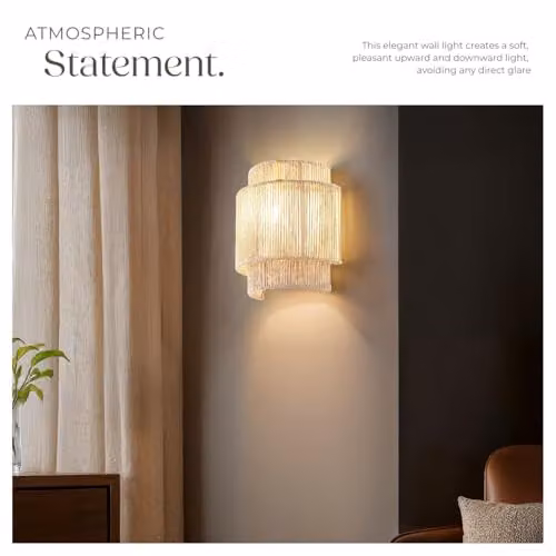 tectake Boho Style Wall Lamp with 3-Tier Jute Lampshade and Metal Frame, Beige and Brown, W/D/H: 23 x 12 x 25.5 cm – 3