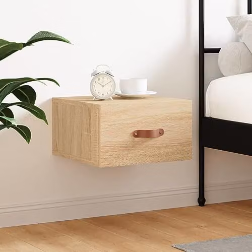 vidaXL Wall-mounted Bedside Cabinet in Brown Sonoma Oak, W/D/H: 35 x 35 x 20 cm