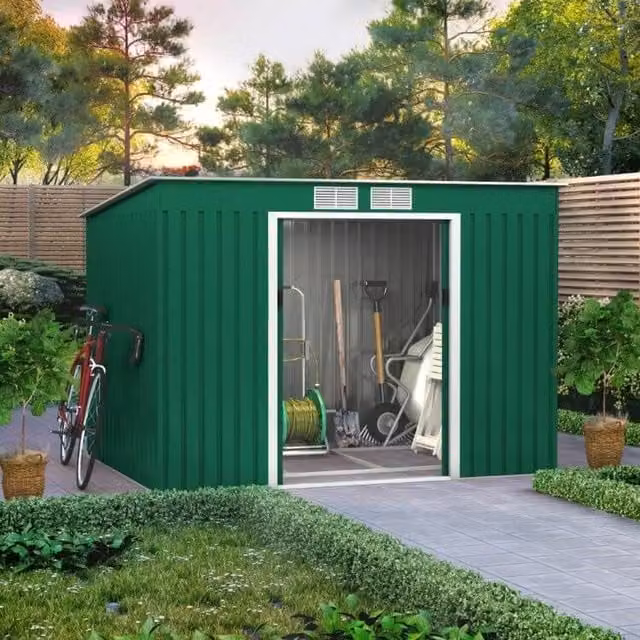 BillyOh Cargo Pent Metal Shed with Foundation Kit in Green