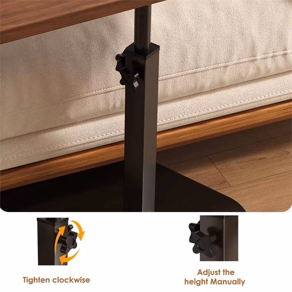 Nordara Height Adjustable Swivel C-Shaped Sofa Side Table in Brown – 4