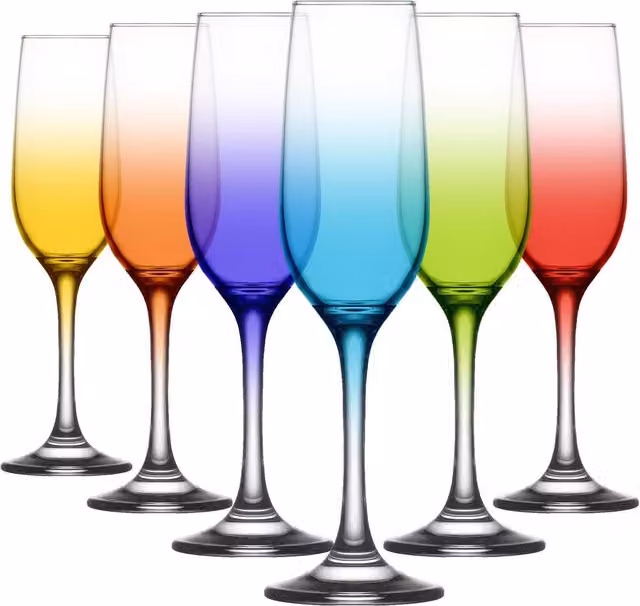 LAV Fame Multicoloured Glass Champagne Flutes, 215ml, Pack of 6