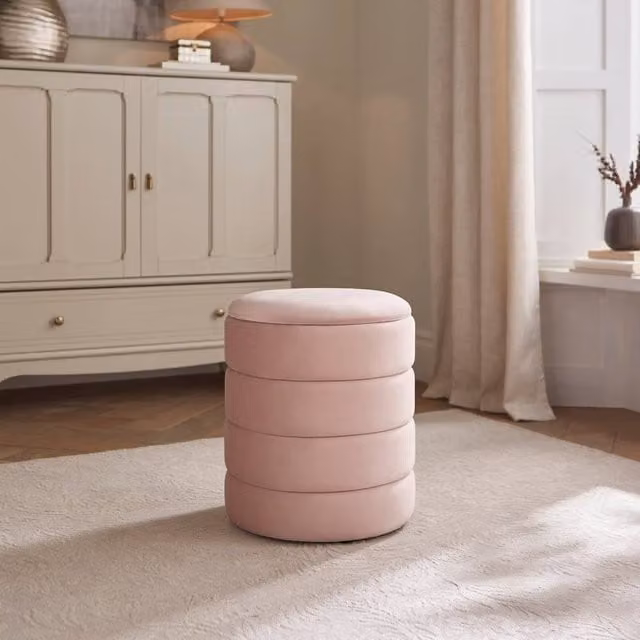 GFW Klara Pink Velvet Cylindrical Storage Stool