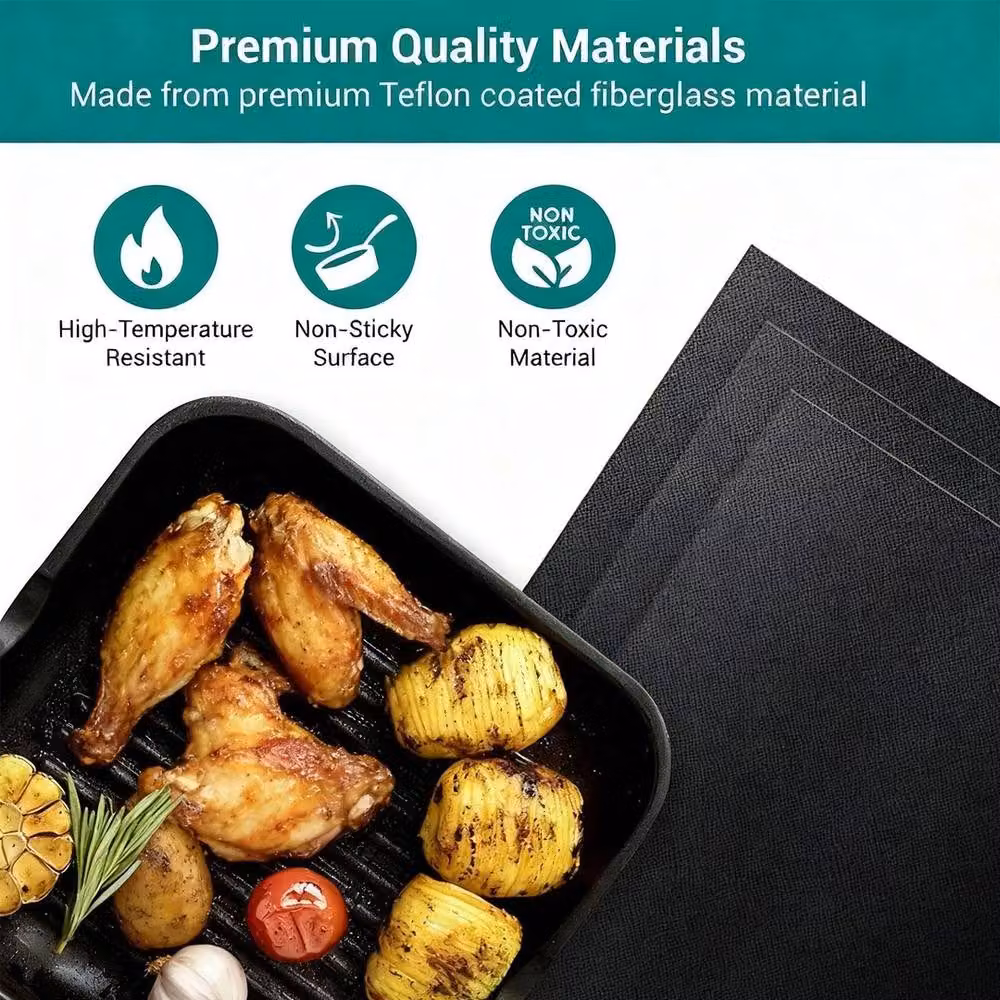 VOGREX Heavy Duty Non-Stick Fiberglass Oven Liner Protector Mat, Black, W/D/H: 50 x 40 x 40 cm – 4