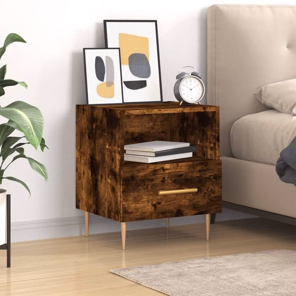 Berkfield Home Modern Bedside Cabinet in Smoked Oak Brown, W/D/H: 40 x 35 x 47.5 cm – 2