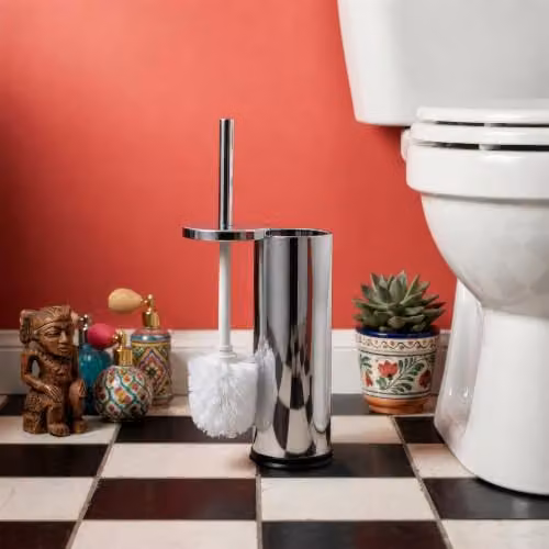 Harbour Housewares Silver Stainless Steel Toilet Brush and Holder Set of 2 – 2