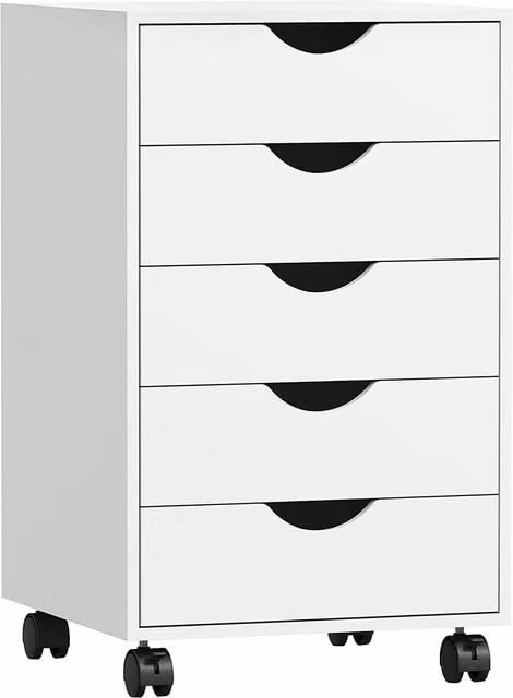 HOMCOM 5 Drawer Mobile Filing Cabinet, Modern White Vertical Office Storage Organizer with Castors