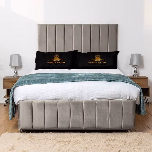 UK Bed Furniture Falcon Divan Bed Base with 26 Inch Headboard in Light Beige, W/D: 90 x 200 cm