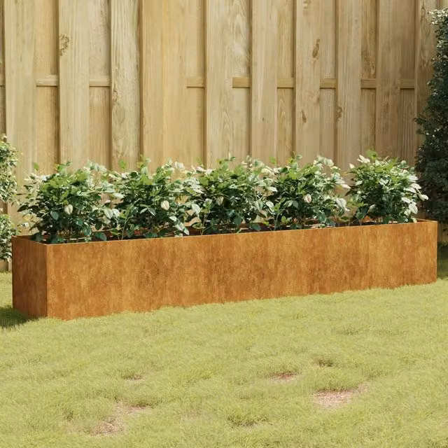 Berkfield Home Garden Corten Steel Raised Bed in Brown, W/D/H: 200 x 40 x 40 cm