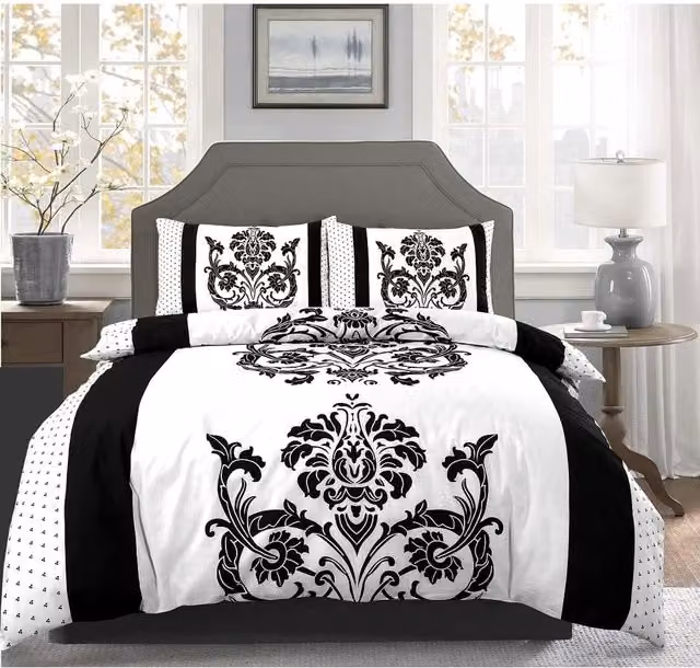 Kampala Hill Black and White Damask Duvet Cover, W: 140 cm, L: 200 cm