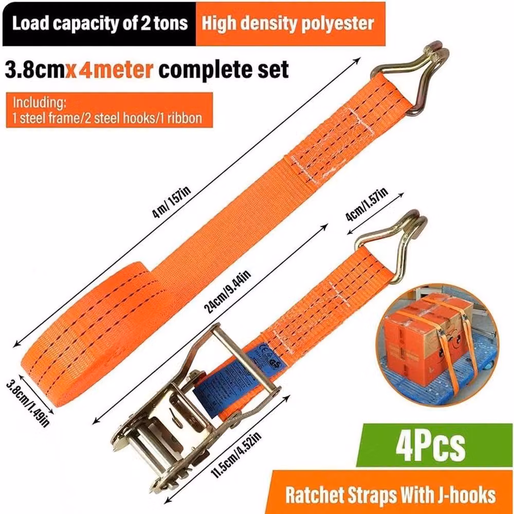 EONLION 4 Pack Ratchet Tie Down Straps in Orange, 100g – 2
