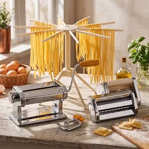 Orsina Silver Chrome Plated Steel Multi Pasta Maker Set for Spaghetti, Fettuccine, Tagliatelle and Ravioli – 2