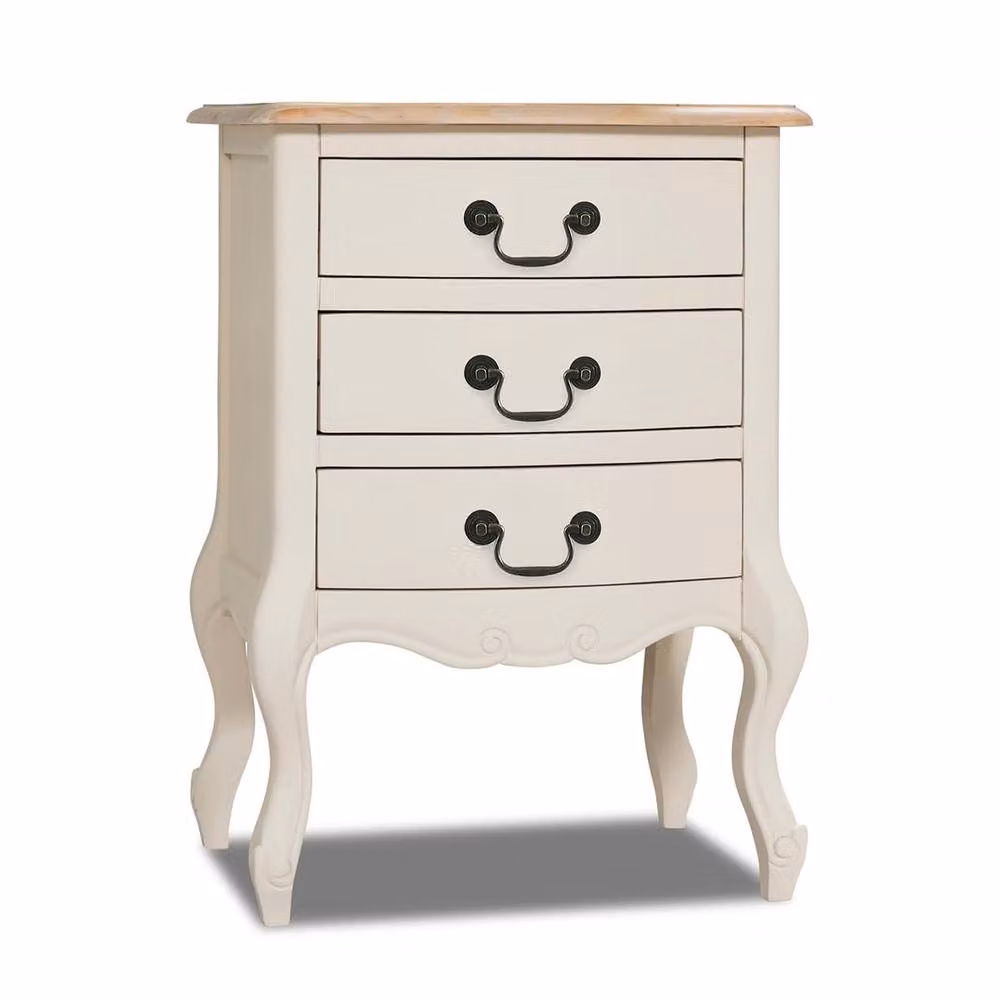 Statement Furniture Juliette Vintage Chic 3 Drawer Bedside Table in Ivory – 3